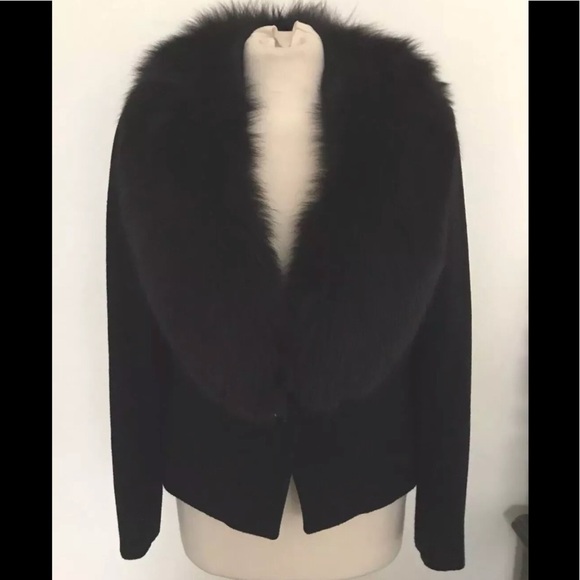 STUNNING!! Vintage Black Regency Cashmere Fox Fur Collar Jacket - Picture 1 of 7